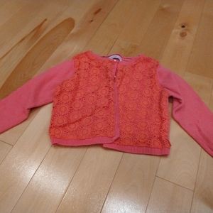 2T Okaidi orange pink cardigan body with lace detail French